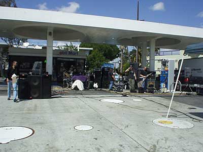 metal band in a gas station