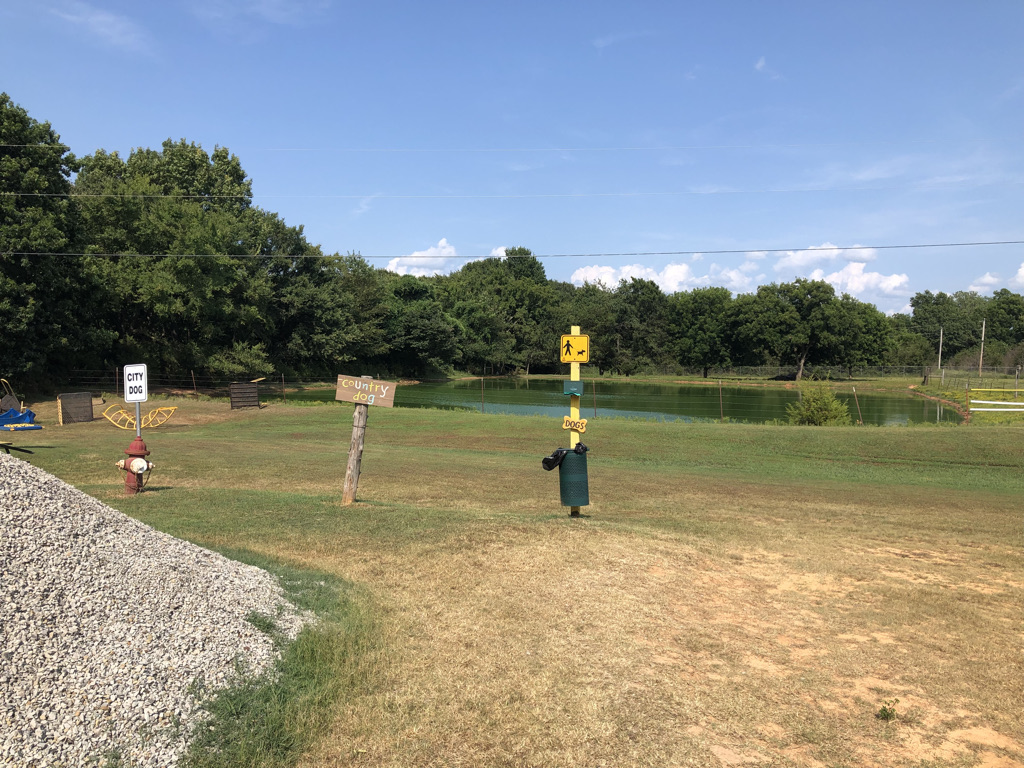 Dog park and catch-and-release pond at the campground.