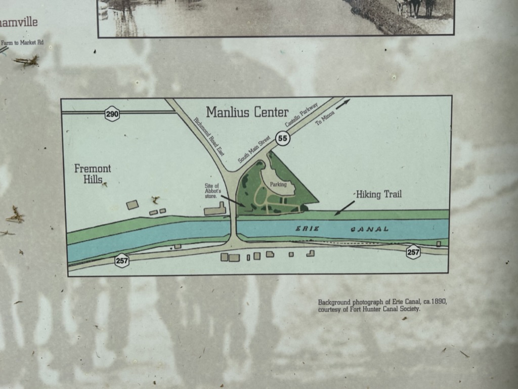 Close up of a section of a site sign, showing the location of a tiny park along the Erie Canal