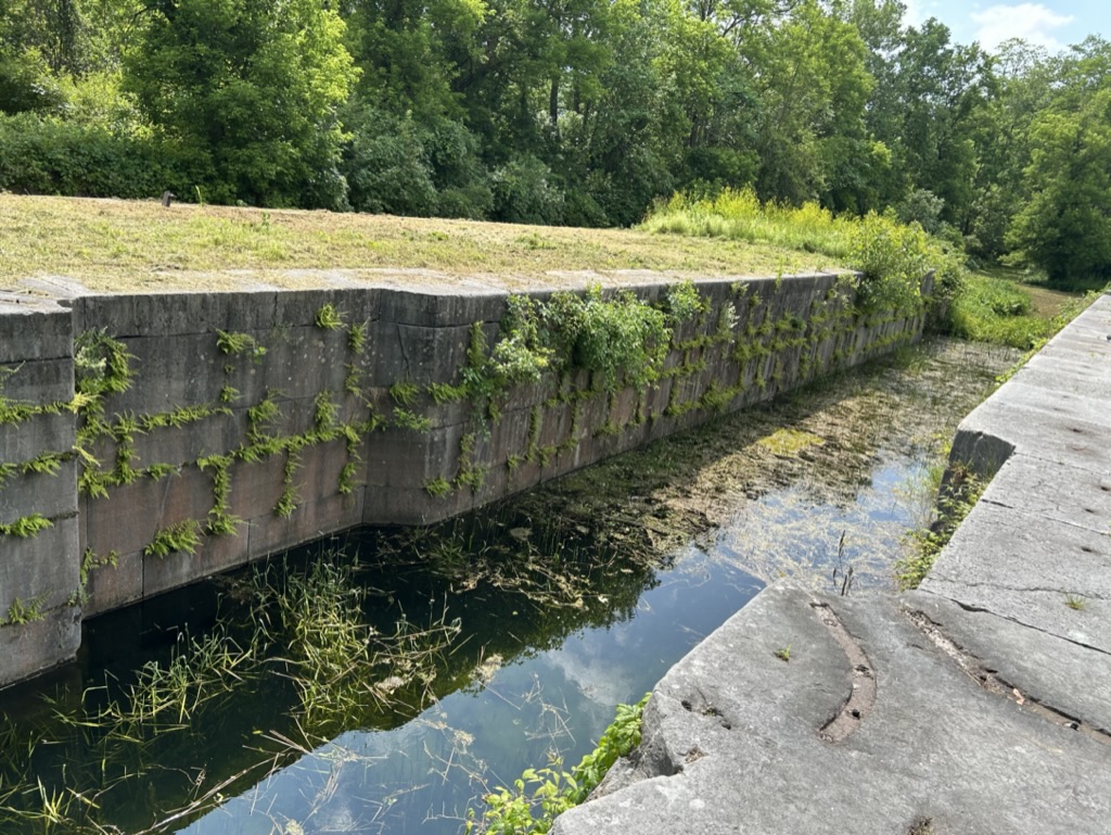 One side of the old lock, filled with water from the rain but no longer on the river
