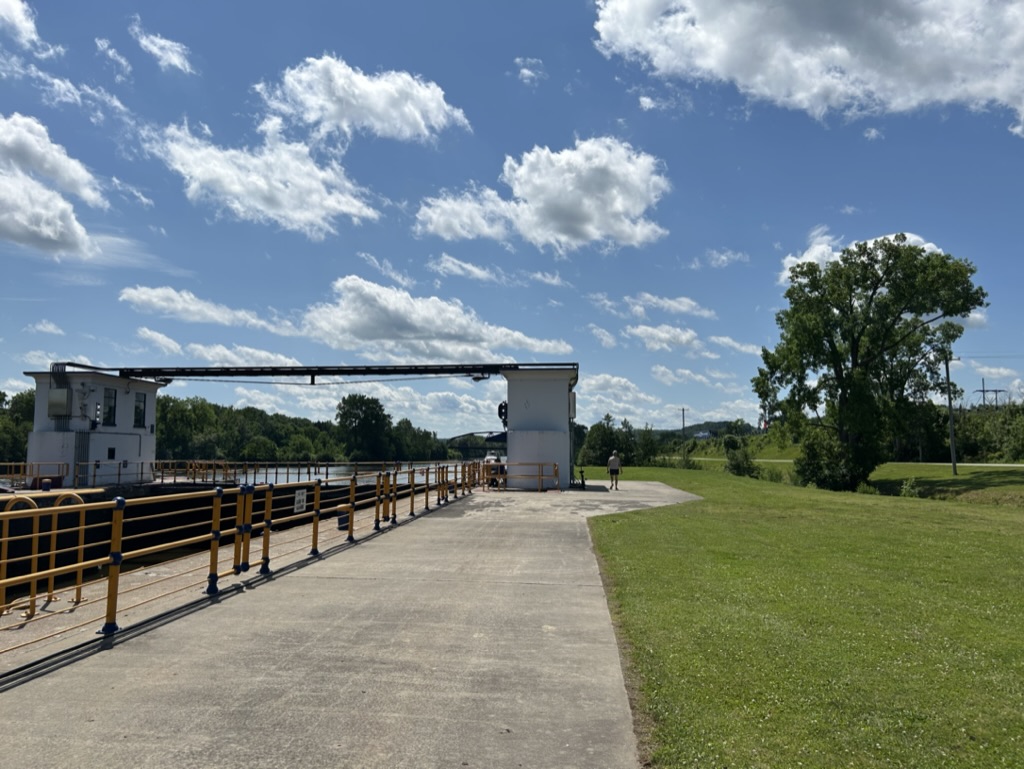 View along the side of a lock on the Mohawk River section of the Erie Canal